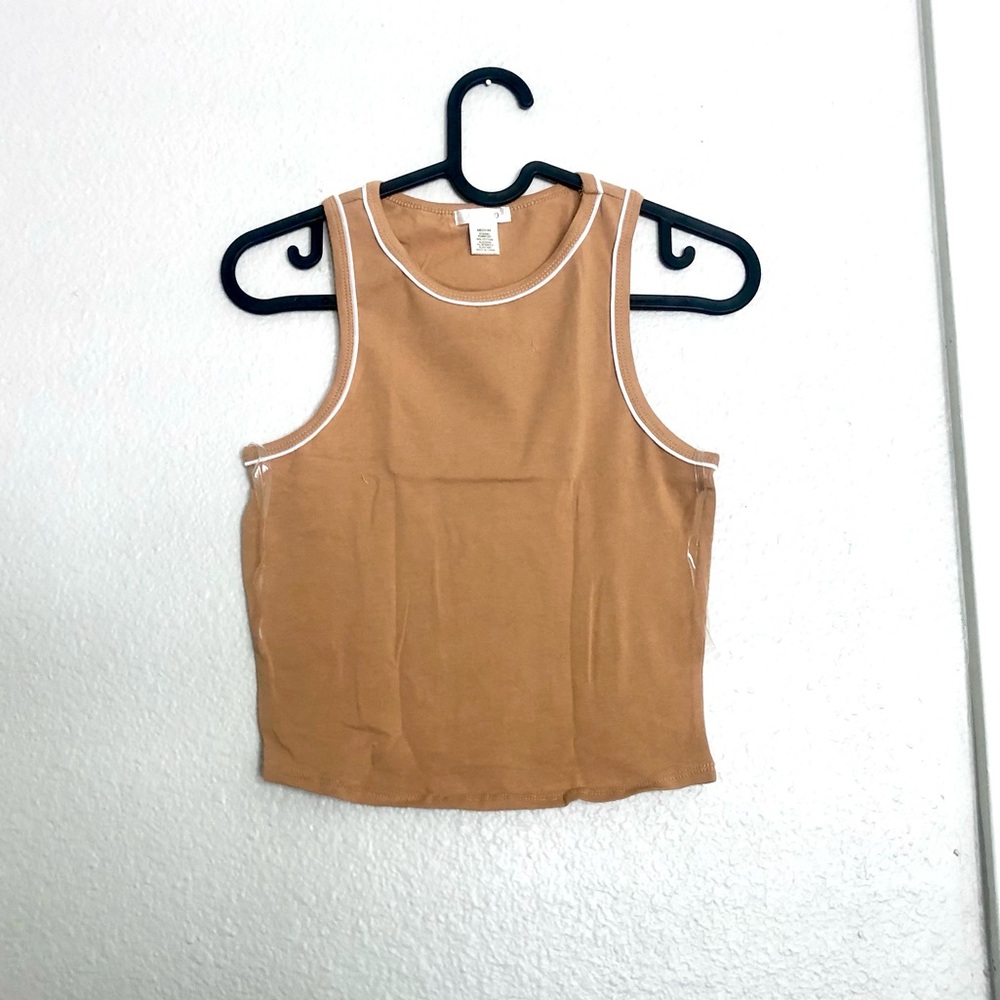 NWOT Sleeveless Tan Tank Top with Contrast Trim
